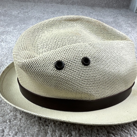 Pau Charly Men's Fedora Panama Cuban Hat Beige Straw Flat Brim Summer Sun Cap - Picture 4 of 7